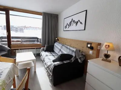 Coin salon dans l'établissement Confort à Tignes, 5 pers., proche pistes, balcon sud, WiFi - FR-1-502-513