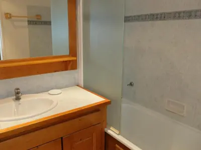 Salle de bains dans l'établissement Appartement fonctionnel avec balcon, proche des pistes, animaux acceptés - FR-1-502-521
