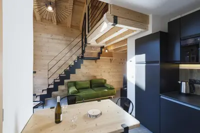 Cuisine ou kitchenette dans l'établissement Chalet Bio Corti Spa 4 personnes