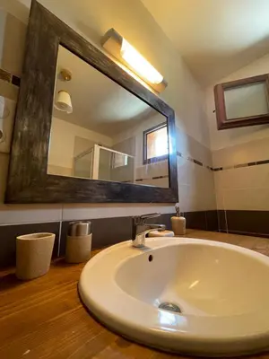 Salle de bains dans l'établissement T2 vue sur le parc de la vanoise