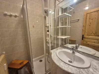 Salle de bains dans l'établissement Appartement rénové avec balcon, proche pistes et commerces, animaux acceptés - FR-1-502-510