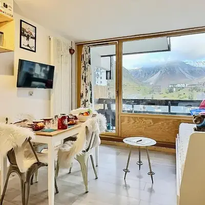 Studio cabine avec balcon Sud à 5 min des pistes