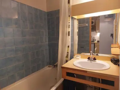 Salle de bains dans l'établissement Studio cabine 4 pers à Vallandry avec animaux admis - FR-1-411-906