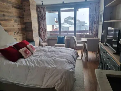 Un ou plusieurs lits dans un hébergement de l'établissement Tignes Studio 20m² - 2 pers, Balcon, Vue Montagne - FR-1-449-192