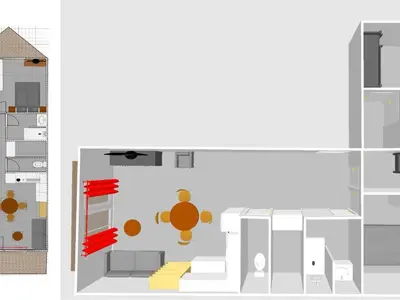 Plan de l'établissement Val d'Isère - La Daille : Appartement 3 pièces cabine, 6 pers, skis aux pieds, balcon, parking inclus - FR-1-694-342