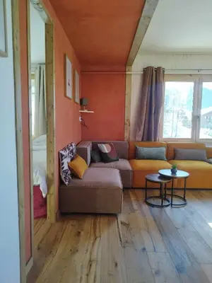Coin salon dans l'établissement Appartement skis aux pieds, à Peisey Vallandry