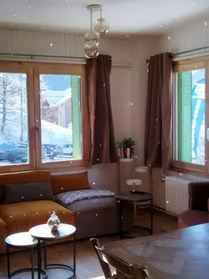 Coin salon dans l'établissement Appartement skis aux pieds, à Peisey Vallandry