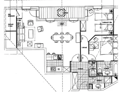 Plan de l'établissement Arc 1950, Hameau du Glacier, Dernier étage , 63m2 , 5m de hauteur sous plafond dans le séjour, Cheminée, Balcon Sud, Piscine, ski aux pieds
