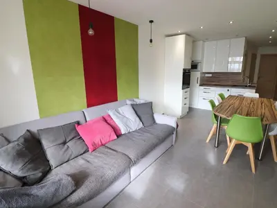 Coin salon dans l'établissement Appartement cosy, accès ski et balcon, jusqu'à 7 personnes - FR-1-502-563