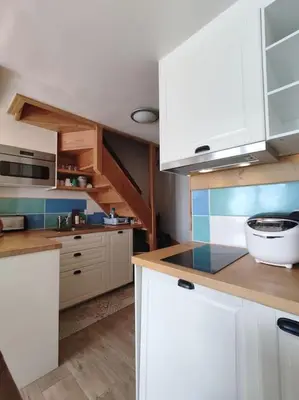 Cuisine ou kitchenette dans l'établissement Peisey Vallandry, L'appartement au pied des pistes