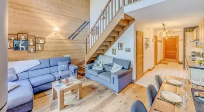 Coin salon dans l'établissement Résidence Blue Wood - Appartement en chalet 8 personnes 4, séjour enfamille ou entre amis MAE-0701