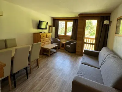 Télévision ou salle de divertissement dans l'établissement Appartement spacieux au pied des pistes avec piscine, sauna et balcon, Belle Plagne. - FR-1-181-2812