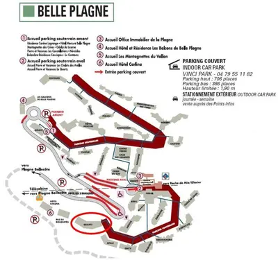 Plan de l'établissement Appartement 4-6p Belle Plagne, skis aux pieds, vue montagne, ensoleillé