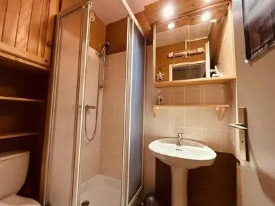 Salle de bains dans l'établissement Charmant studio 4 pers, balcon Sud, proche pistes - Plan Peisey - FR-1-757-127