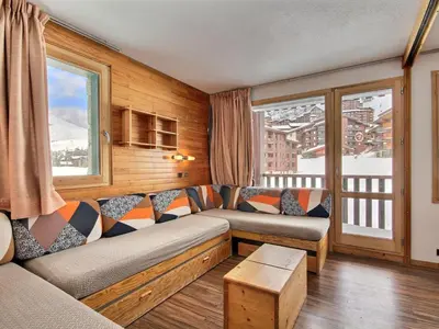 Coin salon dans l'établissement Appartement cosy 2 pièces au cœur de Belle Plagne, 4 pers, au pied des pistes - FR-1-455-258