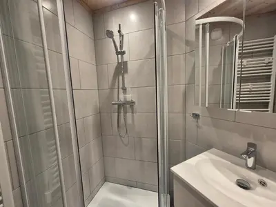 Salle de bains dans l'établissement Studio rénové avec mezzanine et wifi, au pied des pistes avec balcon - FR-1-502-582