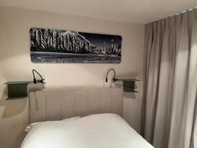 Un ou plusieurs lits dans un hébergement de l'établissement Tignes, ski aux pieds, vue d'exception, 1 chambre