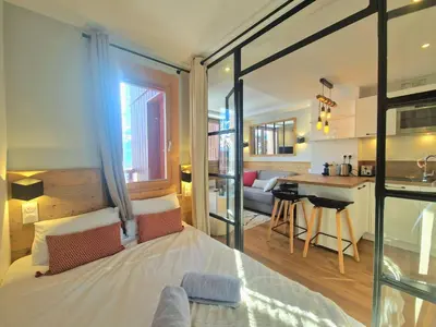 Un ou plusieurs lits dans un hébergement de l'établissement Le Refuge, 2050m La Plagne, Luxury apartment