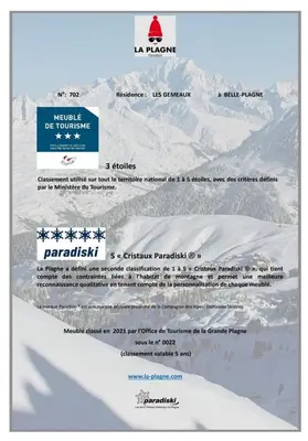 Certificat, récompense, panneau ou autre document affiché dans l'établissement Le Refuge, 2050m La Plagne, Luxury apartment
