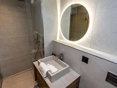 Salle de bains dans l'établissement Appartement neuf avec terrasse, SPA et parking inclus - 6 pers - FR-1-352-103