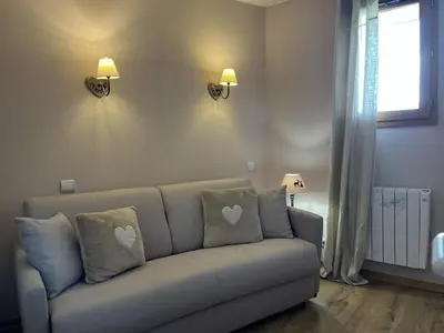 Coin salon dans l'établissement Appartement 4 pièces avec PARKING, animaux admis, accès pistes - 6 pers, Vallandry - FR-1-757-115