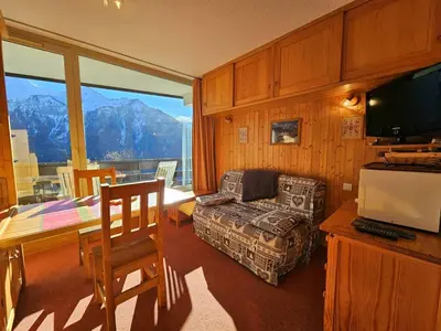 Coin salon dans l'établissement Studio cosy 17m² pour 2 pers. à Plan Peisey, animaux admis - FR-1-757-111