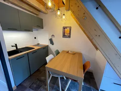 Cuisine ou kitchenette dans l'établissement Charmant duplex rénové, terrasse sud, 2 chambres, près des commerces - FR-1-464-240