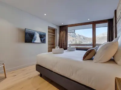 Un ou plusieurs lits dans un hébergement de l'établissement Charmant Appartement Centre Val d'Isère - 4 Pers, Balcon, WiFi - FR-1-567-130