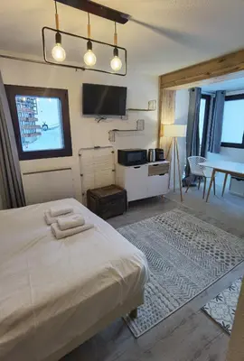 Un ou plusieurs lits dans un hébergement de l'établissement MyHome - PSO37 - Studio cosy 4 pax Val Claret