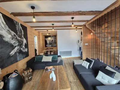 Coin salon dans l'établissement La Masure Magnifique chalet - proche domaine St Foy