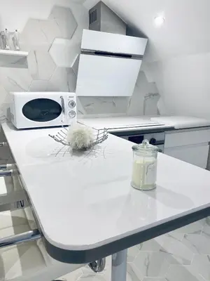 Cuisine ou kitchenette dans l'établissement Ici, dort un Yeti