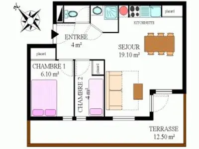 Plan de l'établissement Appartement 38m², 6 pers, parking, quartier calme à Aussois - FR-1-508B-11