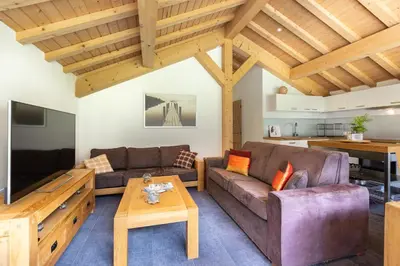 Télévision ou salle de divertissement dans l'établissement Madame Vacances Chalet Ponturin
