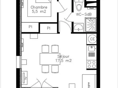 Plan de l'établissement Appartement avec balcon, animaux admis, parking inclus - FR-1-840-12