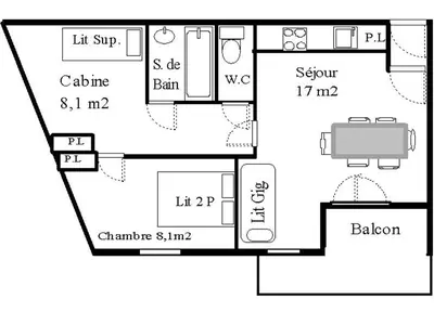 Plan de l'établissement Appartement 2 pièces avec balcon et WIFI, 6 personnes - FR-1-840-20