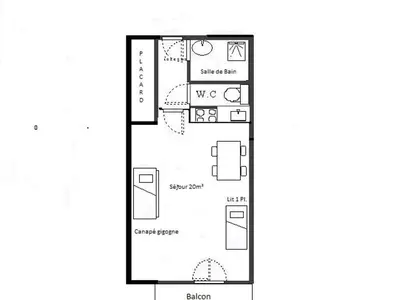 Plan de l'établissement Studio lumineux 2* pour 3 pers, proche remontées, balcon - FR-1-840-16