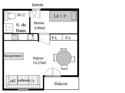 Plan de l'établissement Studio fonctionnel avec balcon pour 3 personnes - FR-1-840-36