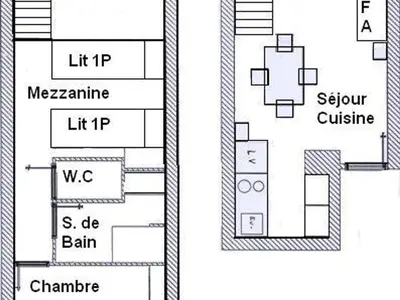 Plan de l'établissement Appartement mezzanine pour 4 pers, proche des remontées - FR-1-840-45
