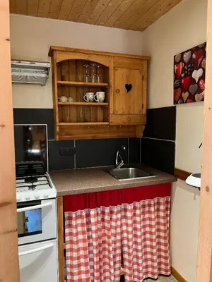 Cuisine ou kitchenette dans l'établissement Appartement 2 chambres avec poils à bois