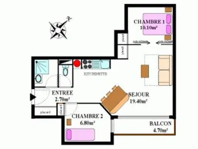 Plan de l'établissement Appartement calme pour 6 pers., balcon - FR-1-508B-25