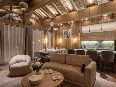 Coin salon dans l'établissement Appartement spacieux 4 chambres avec WIFI à Val-d'Isère - FR-1-519-42