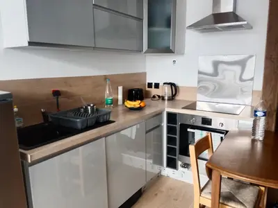 Cuisine ou kitchenette dans l'établissement Studio montagne