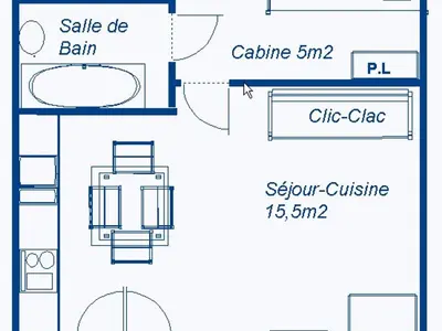 Plan de l'établissement Studio cabine 3 pers Sud avec balcon en 1ère ligne neige - FR-1-840-51