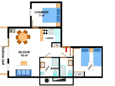 Plan de l'établissement Appartement spacieux 6 pers., vue montagne, 2 chambres, Wifi - FR-1-508B-15