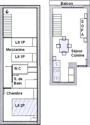 Plan de l'établissement Résidence Setives - Appartement mezzanine sous les toits avec une belle vue sur les montagnes MAE-1073