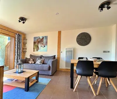Coin salon dans l'établissement Arpette Appartement 2/4 personnes au pied des pistes