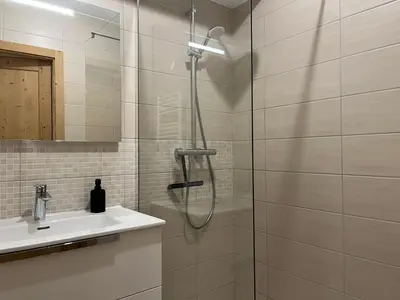 Salle de bains dans l'établissement Bel appartement avec grande terrasse, proche du téléphérique - FR-1-464-251