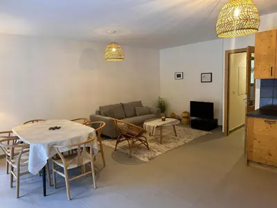 Télévision ou salle de divertissement dans l'établissement Bel appartement avec grande terrasse, proche du téléphérique - FR-1-464-251