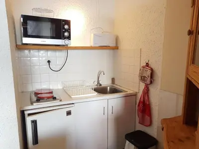 Cuisine ou kitchenette dans l'établissement Paradiski proche des pistes plan peisey