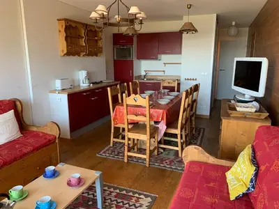 Cuisine ou kitchenette dans l'établissement Paradiski pied des pistes plan peisey